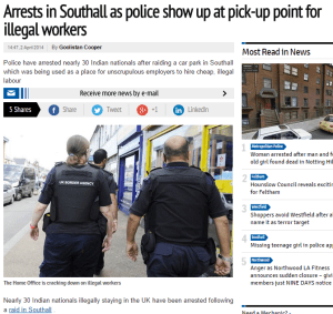 News coverage of immigration enforcement raids in Southall, used in our focus group