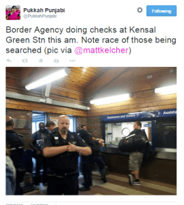 Image of immigration enforcement raid circulated on Twitter, July 2013, used in our focus group.
